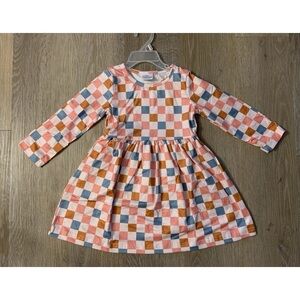 New Boutique Girl’s Size 2-3 Pink & Blue Checked Long Sleeve Casual Dress